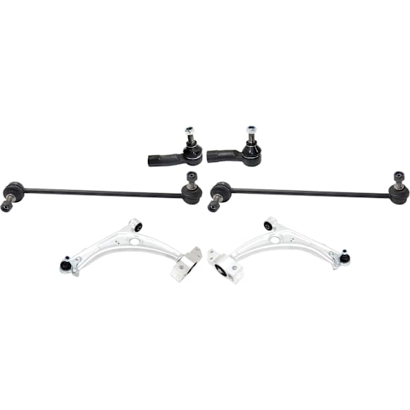 6-Piece Kit Front, Driver and Passenger Side, Lower Control Arms, Includes (2)Control Arm, (2)Sway Bar Link and (2)Tie Rod End