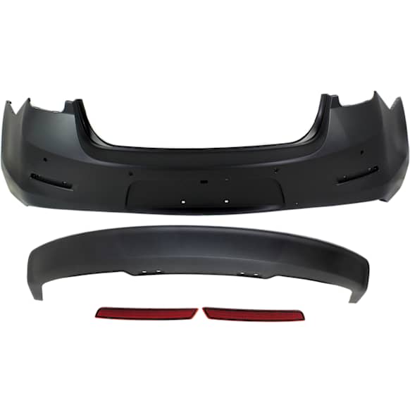 2015 Chevrolet Malibu - 4-Piece Kit Rear Primed Bumper Cover, For Models Without  View Camera,  Includes (1) Bumper Cover, (2) Bumper Reflector, and (1) Valance