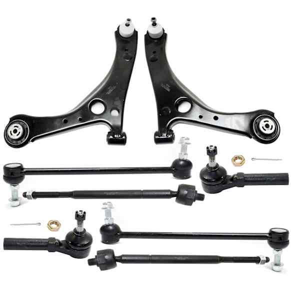 8-Piece Kit Front, Driver and Passenger Side, Lower Control Arm Kit, Includes (2) Control Arm, (2) Sway Bar Link, and (4) Tie Rod End