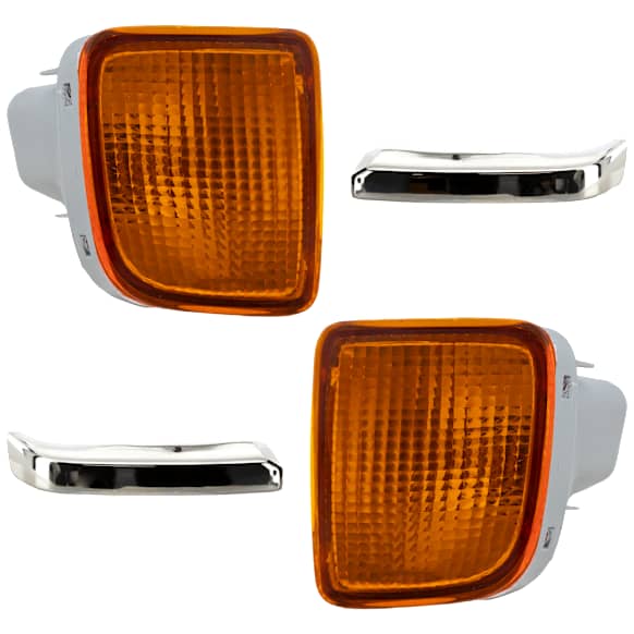 1998-2000 Toyota Tacoma - 4-Piece Kit Front, Driver and Passenger Side Bumper End, Chrome, Steel, Includes (2) Bumper End and (2) Turn Signal Light