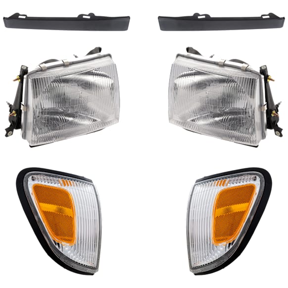 6-Piece Kit Driver and Passenger Side Halogen Headlight, Includes (2) Bumper Filler, (2) Corner Light, and (2) Headlight