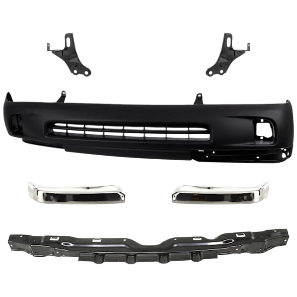 6-Piece Kit, Front Primed Bumper Cover, Includes (1) Bumper Cover, (2) Bumper End, (1) Bumper Reinforcement, and (2) Bumper Reinforcement Bracket