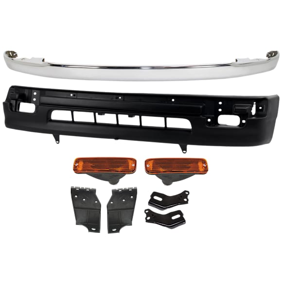 8-Piece Kit Front, Driver or Passenger Side Bumper Trim, Chrome, Includes (2) Bumper Reinforcement Bracket, (2) Bumper Bracket, (2) Turn Signal Light, (1) Bumper Trim and (1) Valance