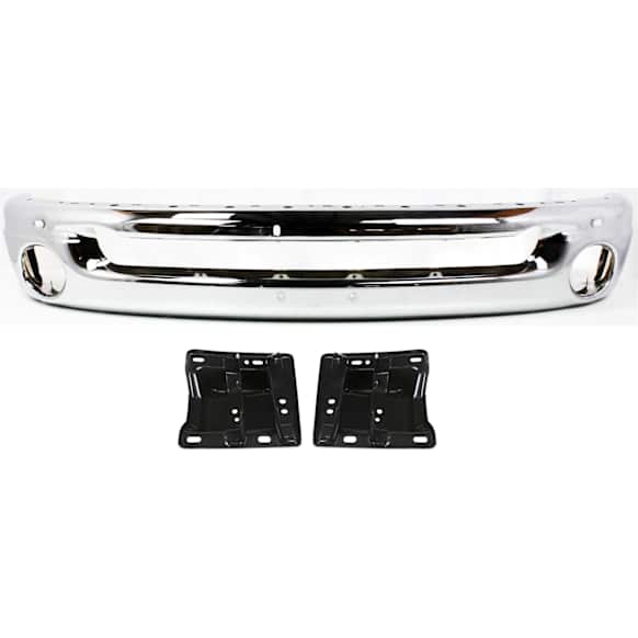 2002 Dodge Ram 1500 SLT - 3-Piece Kit Front Bumper, Type 2, For Models Without Tow Hook, Chrome, Includes (1) Bumper and (2) Bumper Bracket