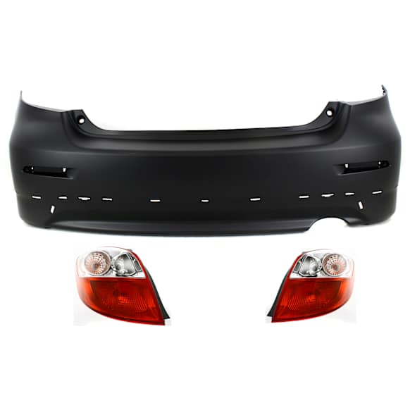 3-Piece Kit, Rear Primed Bumper Cover, For Models With Spoiler, CAPA Certified, Includes (1) Bumper Cover and (2) Tail Light