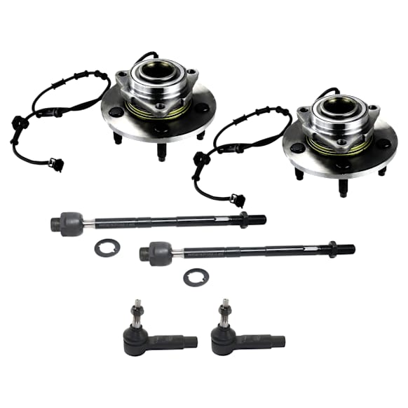 2-Wheel Set Front, Driver and Passenger Side Wheel Hub, Includes (4) Tie Rod End and (2) Wheel Hub