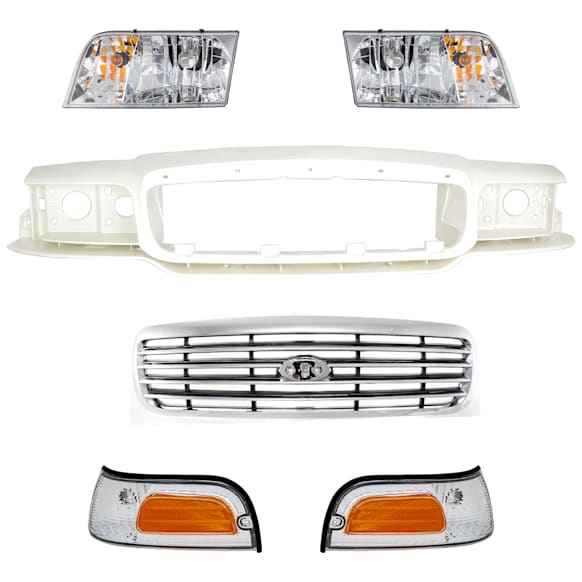 6-Piece Kit Header Panel, Sedan, Includes (1) Grille Assembly, (2) Headlight, (2) Corner Light and (1) Header Panel