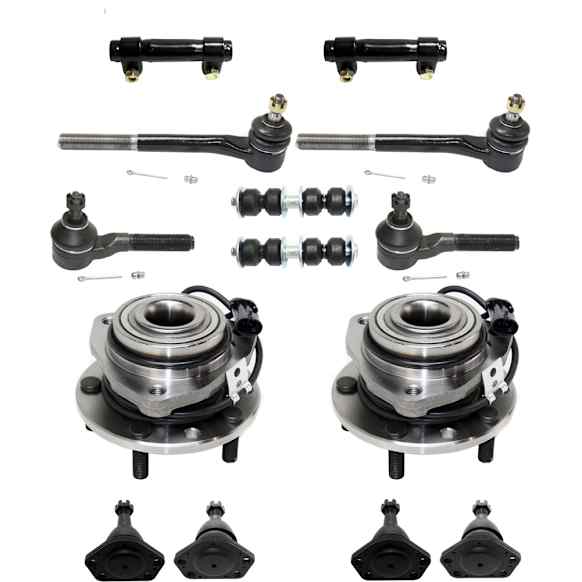 14-Piece Kit Front, Driver and Passenger Side Suspension Kit, Includes (2) Tie Rod Adjusting Sleeve, (4) Tie Rod End, (4) Ball Joint, (2) Sway Bar Link and (2) Wheel Hub