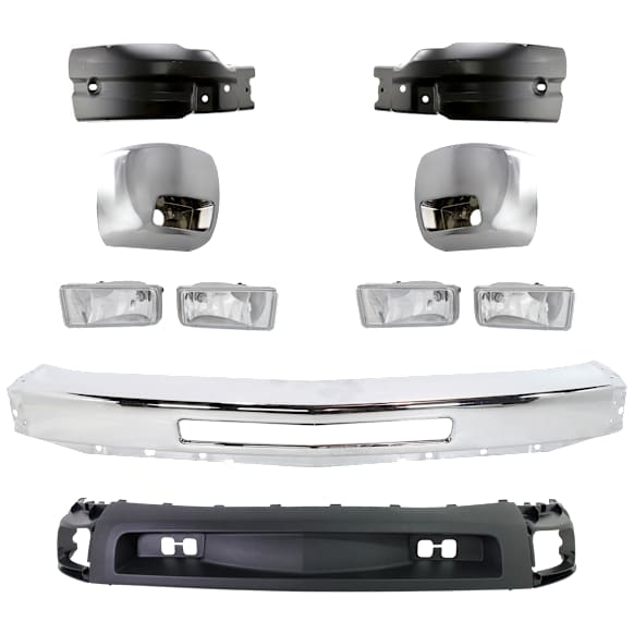 2008 Chevrolet Silverado 2500 HD - 7-Piece Kit Front Bumper, Chrome, Includes (1) Bumper, (4) Bumper End, (2) Fog Light, and (1) Valance
