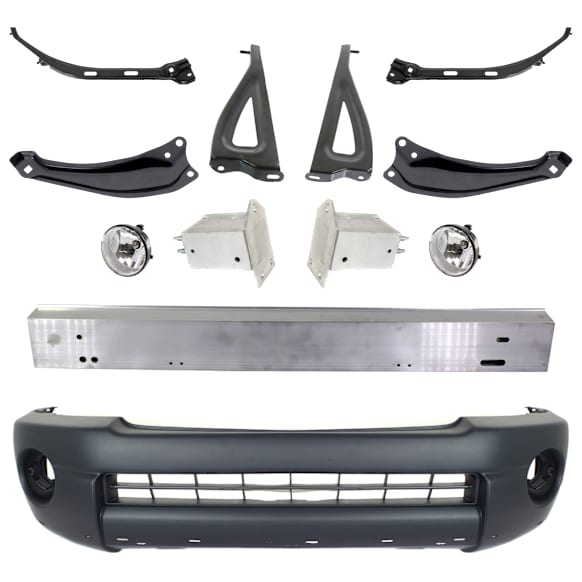 2007 Toyota Tacoma - 12-Piece Kit Front Textured Bumper Cover, Includes (6) Bumper Bracket, (1) Bumper Cover, (1) Bumper Reinforcement, (2) Bumper Reinforcement Bracket, and (2) Fog Light
