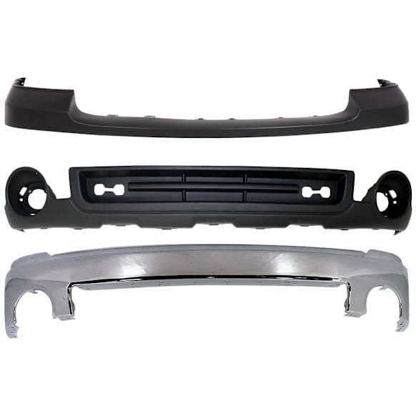 3-Piece Kit, Front, Driver and Passenger Side Bumper, Chrome, Includes (1) Bumper, (1) Bumper Cover, and (1) Valance