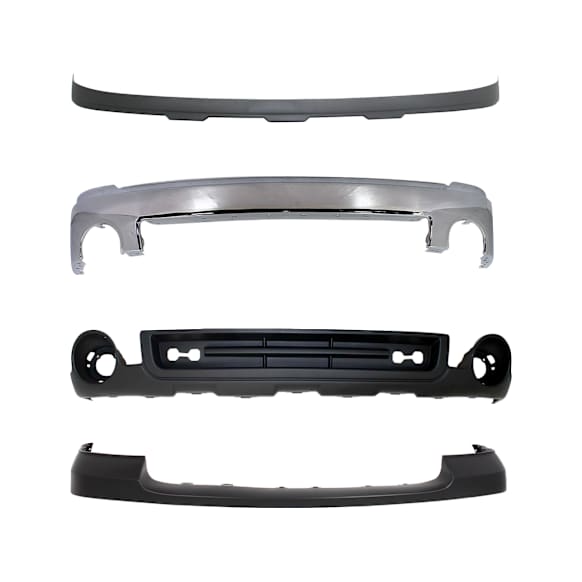 4-Piece Kit, Front Bumper, Chrome, Includes (1) Bumper, (1) Bumper Cover, and (2) Valance