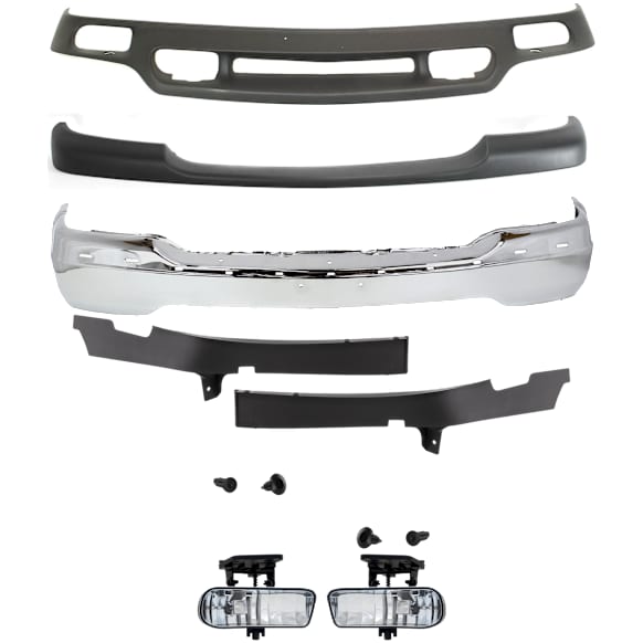 2004 GMC Yukon - 7-Piece Kit Front Bumper, Chrome, Sport Utility, Includes (1) Bumper, (3) Bumper Trim, (2) Fog Light, and (1) Valance