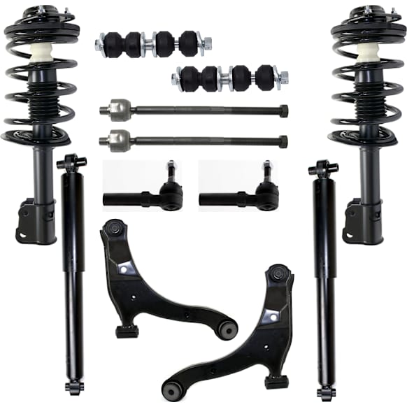 12-Piece Kit Front and Rear, Driver and Passenger Side Shock and Fully Loaded Strut, Includes (2) Control Arm, (2) Sway Bar Link, (4) Tie Rod End and (4) Shock Absorber and Strut Assembly