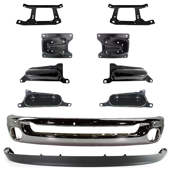 2007 Dodge Ram 1500 - 10-Piece Kit Front Bumper, Chrome, Extended Crew Cab Pickup, Includes (1) Bumper, (8) Bumper Bracket, and (1) Valance
