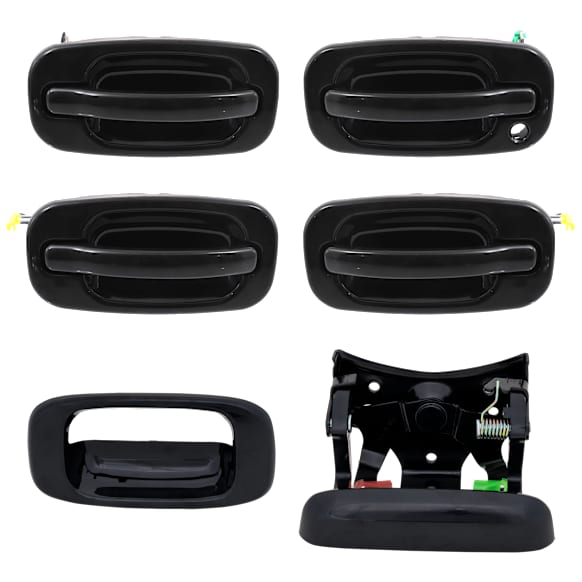 6-Piece Kit Tailgate Handle and Bezel, Smooth Black, Plastic, Without Camera Hole, Without Key Hole, Includes (4) Exterior Door Handle and (2) Tailgate Handle