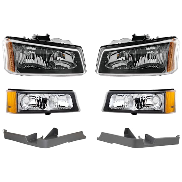 6-Piece Kit Driver And Passenger Side Halogen Headlight, Includes (2) Bumper Trim, (2) Headlight, and (2) Turn Signal Light