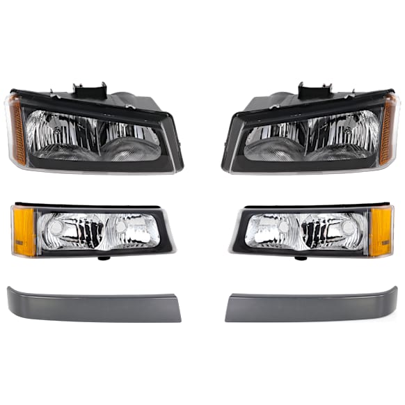 6-Piece Kit Driver and Passenger Side Halogen Headlight, Includes (2) Grille Trim, (2) Headlight, and (2) Turn Signal Light