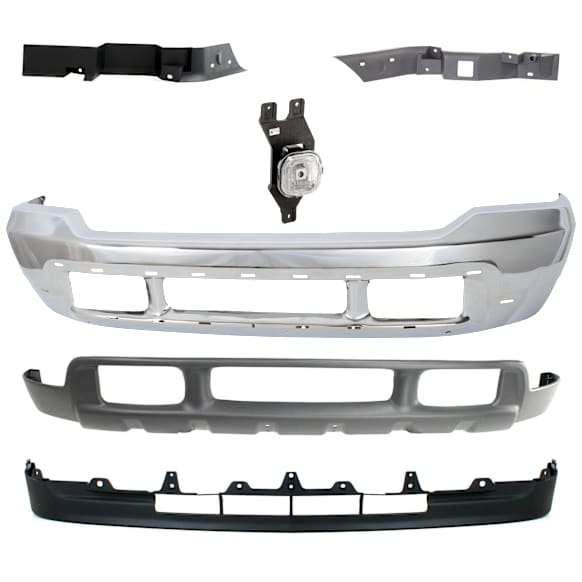 6-Piece Kit, Front Bumper, Chrome, Includes (1) Bumper, (2) Bumper Trim, (1) Fog Light, and (2) Valance
