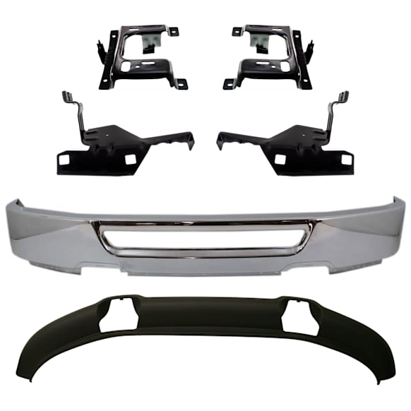 2006 Ford F-150 XLT - 6-Piece Kit Front Bumper, 4WD, Production Date From August 9 2005, Upper Cover Bracket, Chrome, Includes (1) Bumper, (4) Bumper Bracket, and (1) Valance