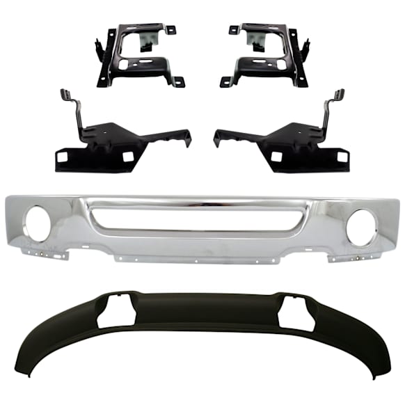 2008 Ford F-150 - 6-Piece Kit Front Bumper, 4WD, Upper Cover Bracket, Chrome, Includes (1) Bumper, (4) Bumper Bracket, and (1) Valance