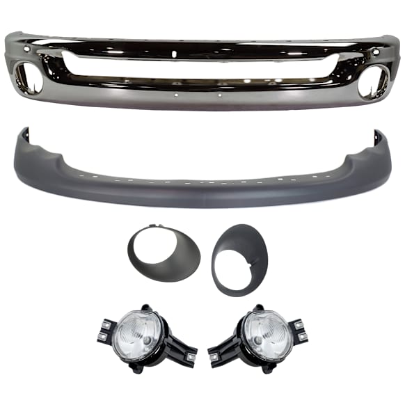 2004 Dodge Ram 2500 SLT - 6-Piece Kit Front Bumper, New Body Style, Chrome, Includes (1) Bumper, (2) Fog Light, (2) Fog Light Trim, and (1) Valance