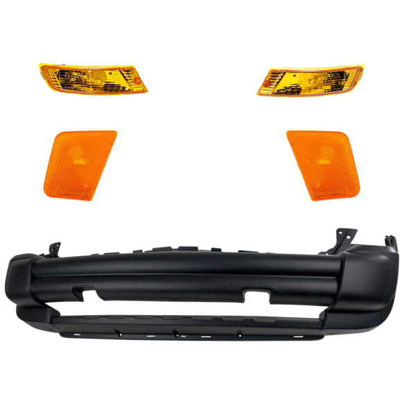 2005 Jeep Liberty - 5-Piece Kit Front Textured Bumper Cover, Sport Utility, Includes (1) Bumper Cover, (2) Side Marker, and (2) Turn Signal Light