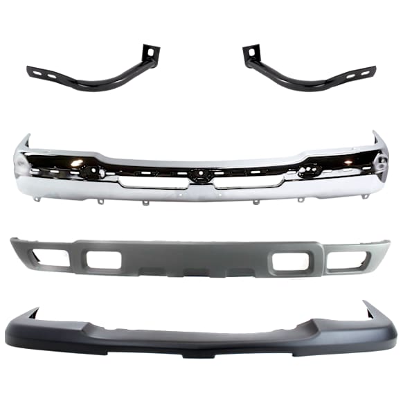 2003 Chevrolet Avalanche 1500 WBH - 5-Piece Kit Front Bumper, For Models Without Body Cladding, Chrome, Includes (1) Bumper, (2) Bumper Bracket, (1) Bumper Cover, and (1) Valance