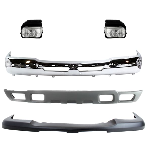 5-Piece Kit, Front Bumper, Chrome, Includes (1) Bumper, (1) Bumper Cover, (2) Fog Light, and (1) Valance