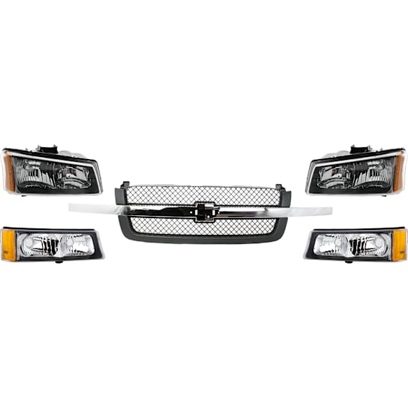 5-Piece Kit Grille Textured Gray, Includes (1) Grille Assembly, (2) Headlight, and (2) Turn Signal Light