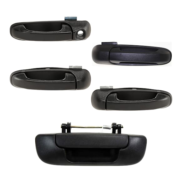 5-Piece Kit Tailgate Handle, Textured Black, Plastic, Without Camera Hole Without Key Hole, Includes (4) Exterior Door Handle and (1) Tailgate Handle