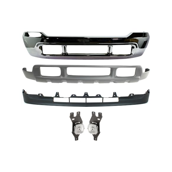 2001-2004 Ford F-350 Super Duty - 5-Piece Kit Front Bumper, Chrome, Includes (1) Bumper, (2) Fog Light, and (2) Valance