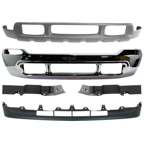 2001-2004 Ford F-350 Super Duty - 5-Piece Kit, Bumper, Chrome, Includes (1) Bumper, (2) Bumper Trim, and (2) Valance