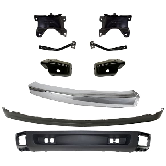 2007 Chevrolet Silverado 1500 - 9-Piece Kit Front Bumper, New Body Style, Chrome, Includes (1) Bumper, (6) Bumper Bracket, and (2) Valance
