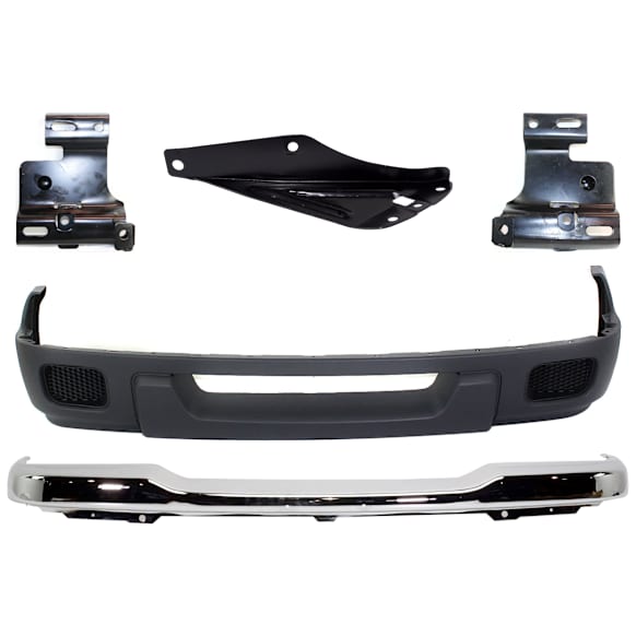 2005 Ford Ranger - 5-Piece Kit Front Bumper, 4WD, Chrome, Standard Cab Pickup, Includes (1) Bumper, (3) Bumper Bracket, and (1) Valance
