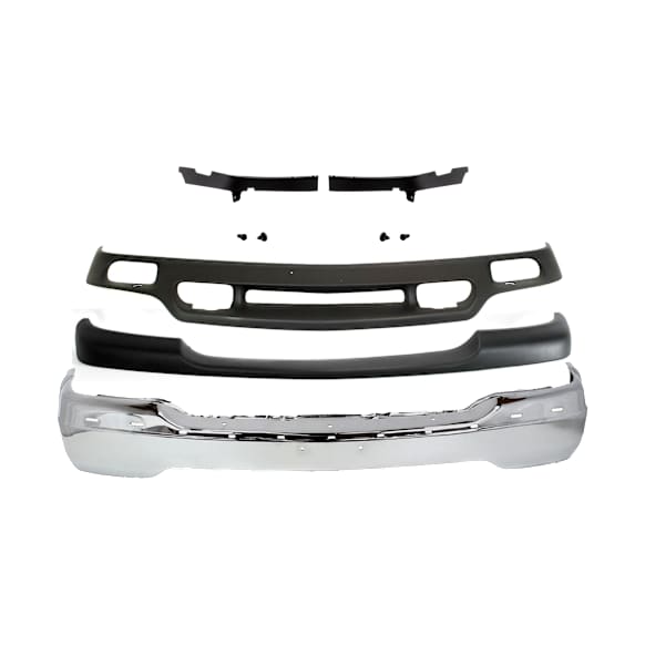 2001 GMC Sierra 1500 - 5-Piece Kit Front Bumper, Chrome, Includes (1) Bumper, (3) Bumper Trim, and (1) Valance