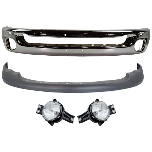 2002 Dodge Ram 1500 - 4-Piece Kit Front Bumper, For Models With Bumper and Upper Fascia, Chrome, Includes (1) Bumper, (2) Fog Light, and (1) Valance