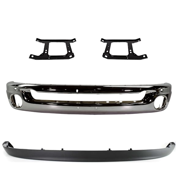 4-Piece Kit, Front Bumper, Chrome, Includes (1) Bumper, (2) Bumper Bracket, and (1) Valance