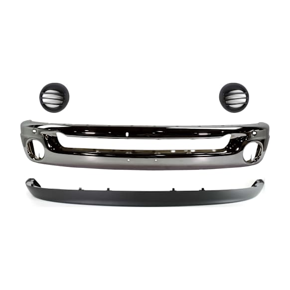 4-Piece Kit, Front Bumper, Chrome, Includes (1) Bumper, (2) Fog Light Cover, and (1) Valance