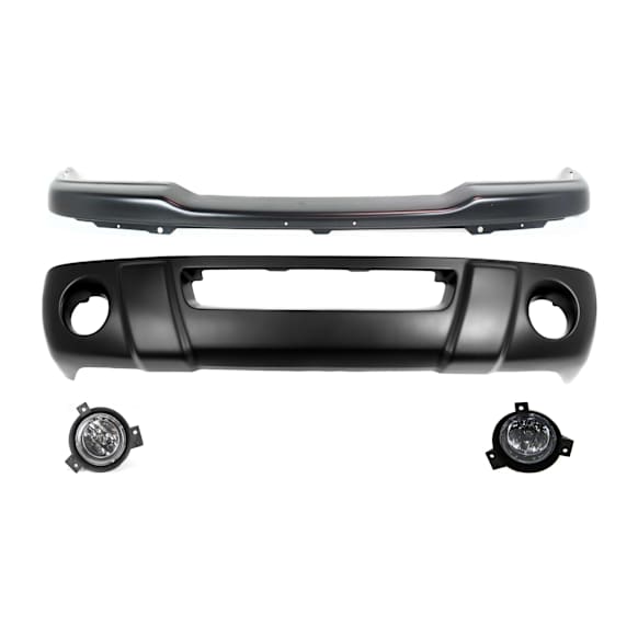 4-Piece Kit, Front Bumper, Painted Black, Includes (1) Bumper, (2) Fog Light, and (1) Valance
