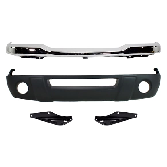 2001-2003 Ford Ranger - 4-Piece Kit, Front Bumper, 4WD, For Models Without FX4 Off-Road Package and With Fog Light Holes, Chrome, Includes (1) Bumper, (2) Bumper Bracket, and (1) Valance