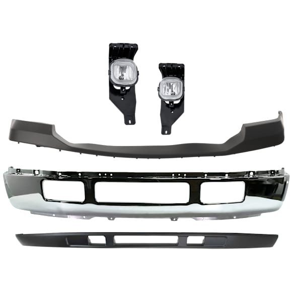 4-Piece Kit Front Bumper Chrome, Includes (1) Bumper, (1) Bumper Cover, (1) Fog Light and (1) Valance
