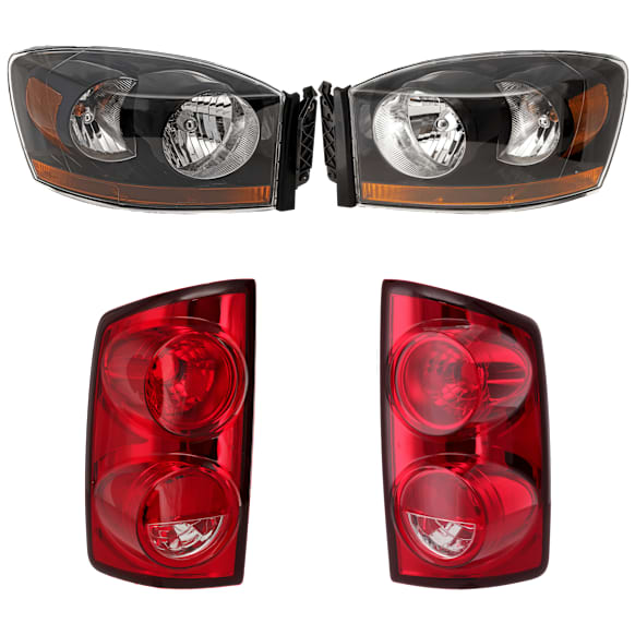 4-Piece Kit Halogen Headlight, With bulb(s), with Black Bezel with Amber Bar, OE Replacement, Includes (2) Headlight and (2) Tail Light