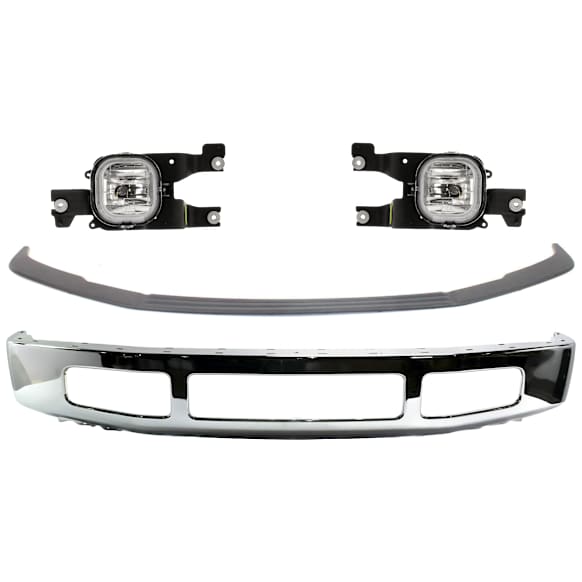 4-Piece Kit, Front Bumper, Chrome, Includes (1) Bumper, (1) Bumper Trim, and (2) Fog Light