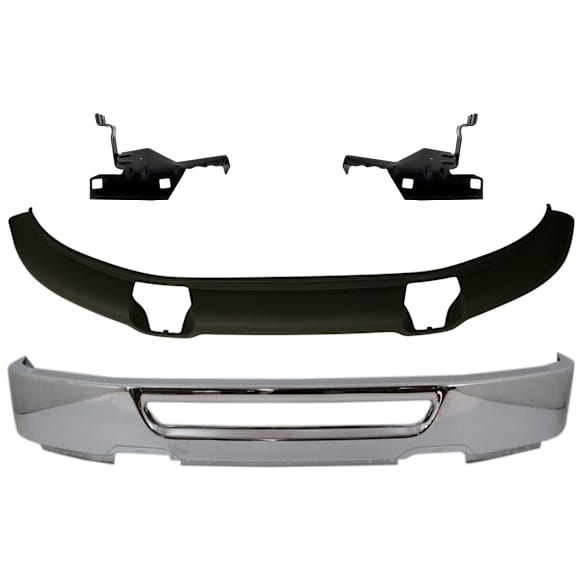 2007 Ford F-150 - 4-Piece Kit Front Bumper, 4WD, Upper Cover Bracket, Chrome, Includes (1) Bumper, (2) Bumper Bracket, and (1) Valance
