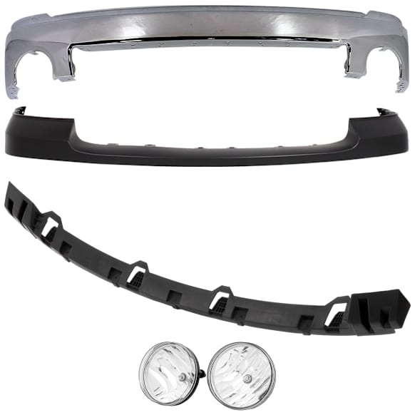 2013 GMC Sierra 1500 SLE - 4-Piece Kit Front Bumper, For Models Without Towing Package, Chrome, Includes (1) Bumper, (1) Bumper Cover, (1) Fog Light and (1) Bumper Bracket