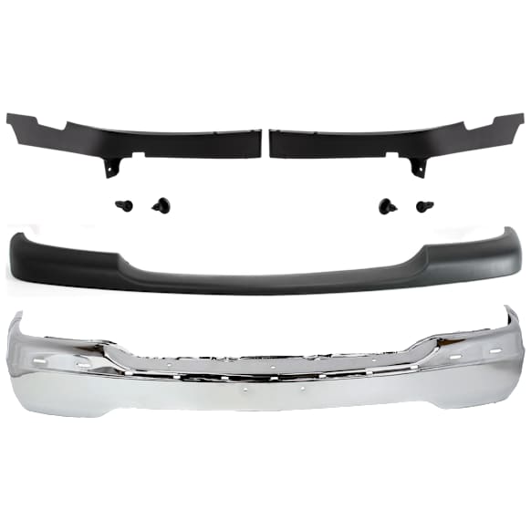 2000 GMC Sierra 1500 - 4-Piece Kit Front Bumper, Chrome, Includes (1) Bumper and (3) Bumper Trim