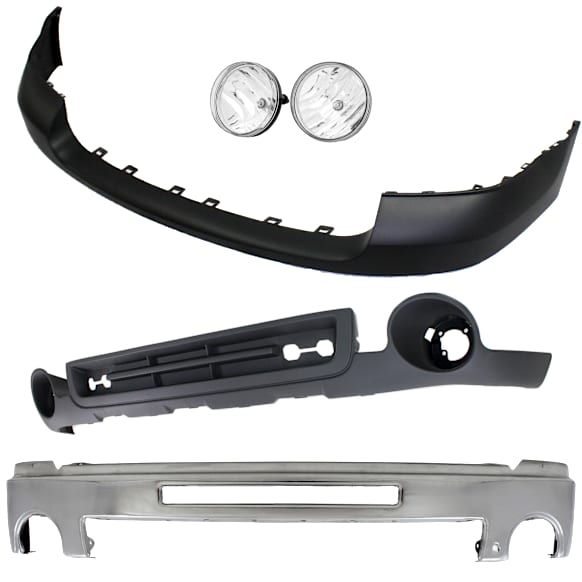 4-Piece Kit Front Bumper Chrome, Includes (1) Bumper, (1) Bumper Cover, (1) Fog Light and (1) Valance