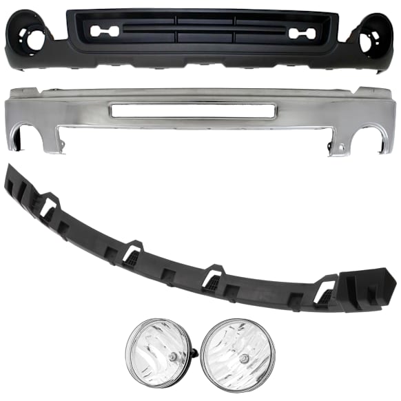 2013 GMC Sierra 1500 - 4-Piece Kit Front Bumper, Chrome, Includes (1) Bumper, (1) Bumper Bracket, (2) Fog Light, and (1) Valance