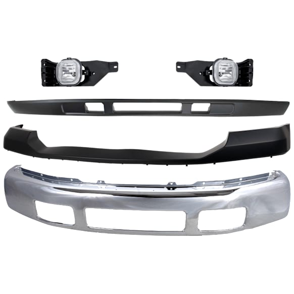 2005-2007 Ford F-350 Super Duty - 4-Piece Kit Front Bumper Chrome, Includes (1) Bumper, (1) Bumper Cover, (1) Fog Light and (1) Valance